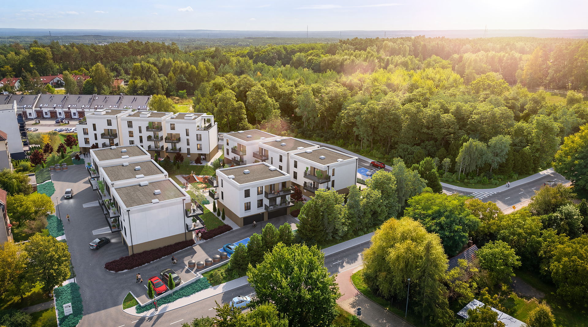 Dziesięć budynków wśród zieleni
